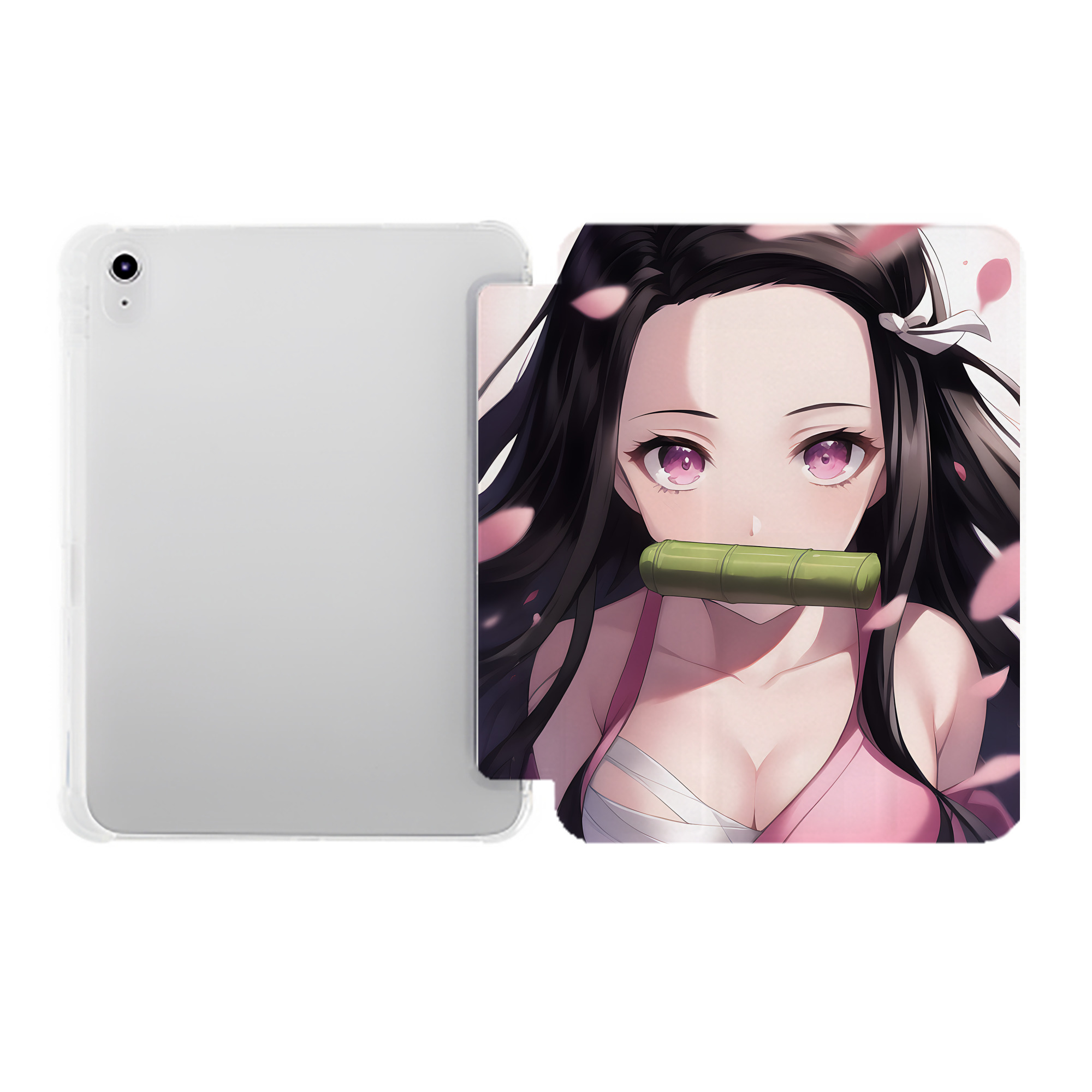 （画像用） 鬼滅の刃（きめつのやいば）竈門 禰󠄀豆子／かまど ねずこ Kamado Nezuko IPad ケース ペン収納付き 三つ折りスタンド PUレザー×シリコン 対応機種9.5/10.5/10.9インチ